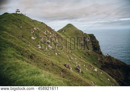 Kallur Lighthouse At Trøllanes On Kalsoy, Faroe Islands