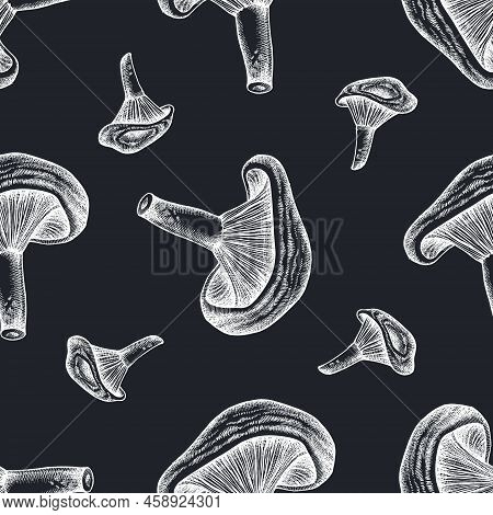 Seamless Pattern With Hand Drawn Chalk Red Pine Mushroom Stock Illustration