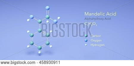 Mandelic Acid, Alphahydroxy Acid. Molecular Structure 3d Rendering, Structural Chemical Formula And 
