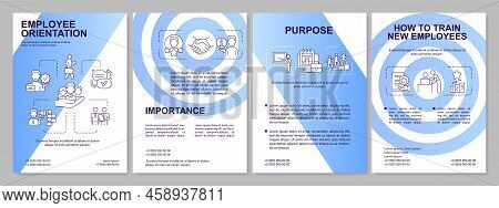 Employee Orientation Blue Brochure Template. Onboarding. Leaflet Design With Linear Icons. Editable 