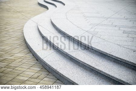 Curvilinear Stairs. Top View Of Modern Architecture Detail. Refined Fragment Of Contemporary Office