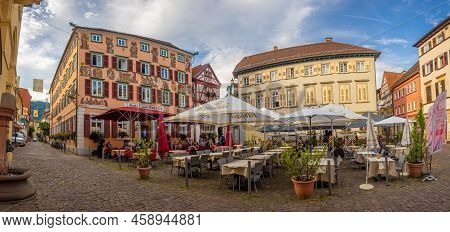 Eberbach, Germany: July, 29. 2022: Alter Markt (trans. Old Market) In The Center Of The Old Town Of 