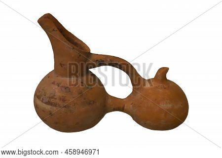 Antique Two-bodied Ritual Jug. Isolated Object On White Background