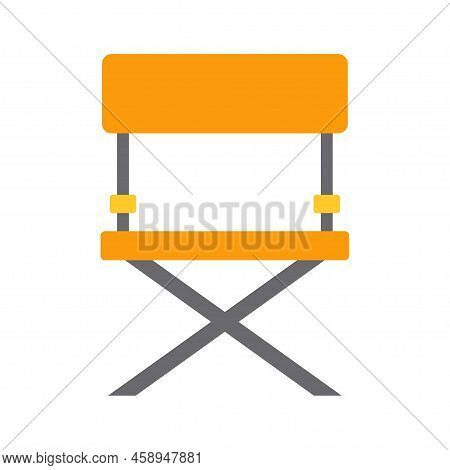 Armchair Folding Chair Isolated On White Background In Flat Style, Vector Illustration With Yellow C