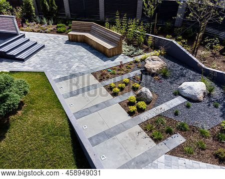 Droneshot Of A Garden In A Country House