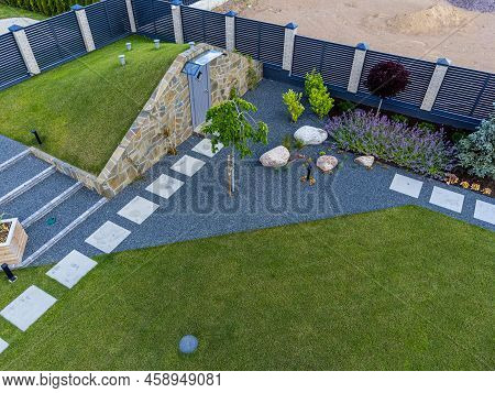 Droneshot Of A Garden In A Country House