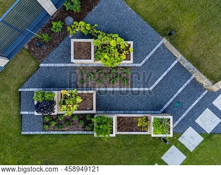 Droneshot Of A Garden In A Country House