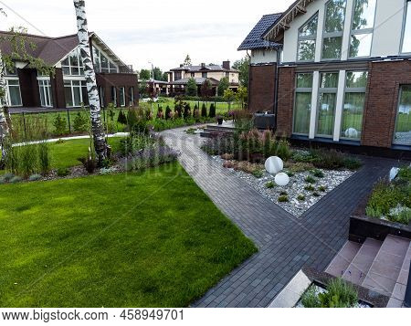 Droneshot Of A Garden In A Country House