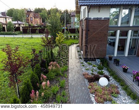 Droneshot Of A Garden In A Country House