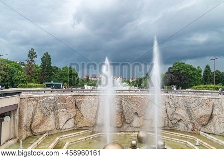Sofia, Bulgaria - June 6, 2022: Water Fountains At Ndk.