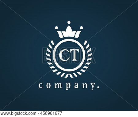 Letter Ct Laurel Wreath Monogram Template. Beautiful Crown Logo For Royalty, Business Card, Boutique