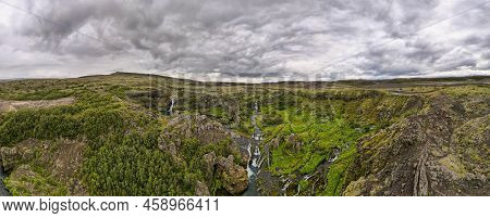 Drone View At The Waterfalls Of Gjain In Iceland