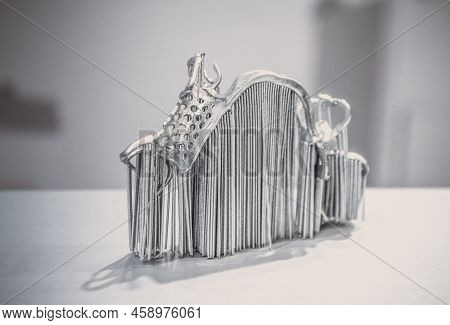 Object Printed From Metal Powder On Metal 3d Printer.object Printed In Laser Sintering Machine. Mode