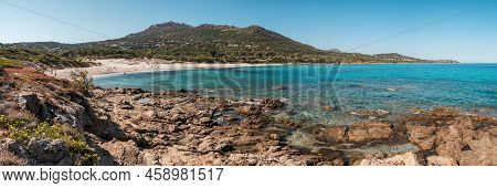 Panoramic View Of The Clear Turquoise Mediterranean Sea And Rocky Coastline At Bodri Beach In The Ba