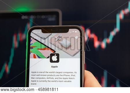 Apple Stock Price Increasing On The Trading Market With Uptrend Line Graph Bar Chart On The Backgrou