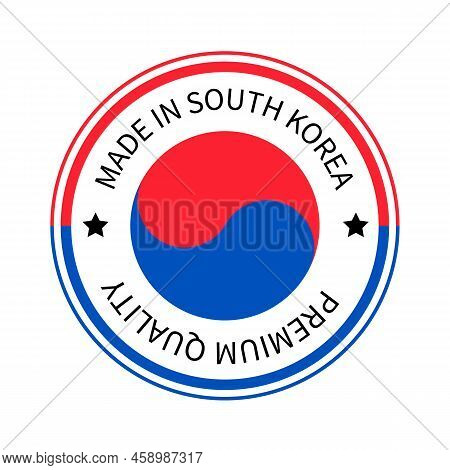 Made In South Korea Round Label. Quality Mark Vector Icon. Perfect For Logo Design, Badges, Tags, St