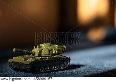 Toy Tank With Camouflage Color. Military Vehicles Toy. Simple Cheap Toys For Children, Warfare, Warz