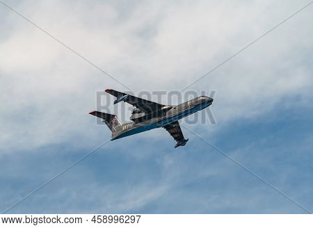 Russia, St. Petersburg, 28 July 2022: Military Aircraft And Helicopters Of The Air Force Fly On The 
