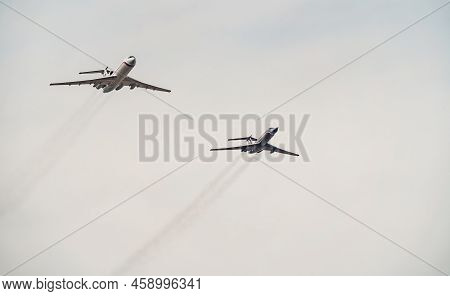 Russia, St. Petersburg, 28 July 2022: Military Aircraft And Helicopters Of The Air Force Fly On The 