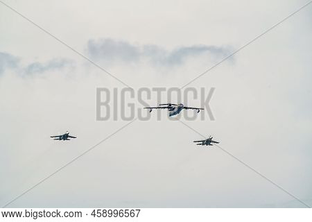 Russia, St. Petersburg, 28 July 2022: Military Aircraft And Helicopters Of The Air Force Fly On The 