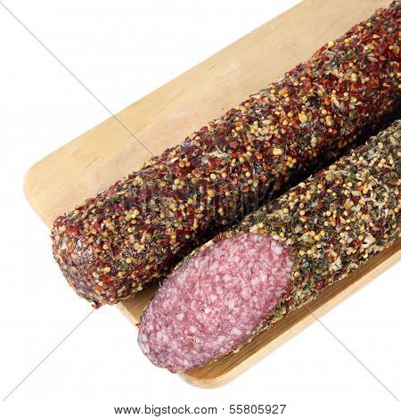 Salami on cutting board