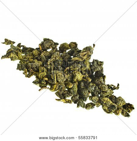 oolong tea heap pile close up isolated over white background 