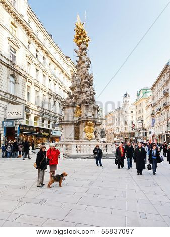 Plague Column On Graben Historical Street Vienna