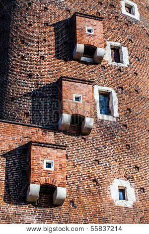 Medieval Gothic Sandomierska And Senatorska Towers At Wawel Castle In Cracow, Poland
