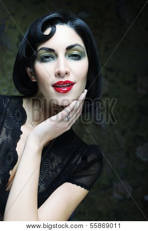 Fashion art girl portrait.Vamp style. Glamour vampire woman.Studio shot.