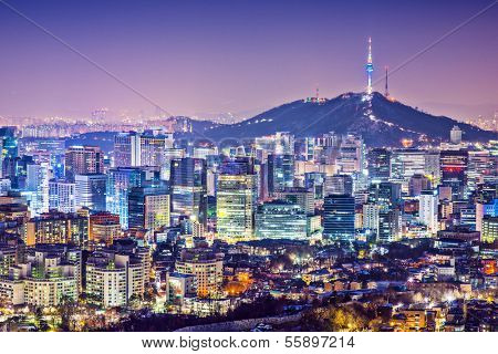 Seoul, South Korea city skyline nighttime skyline.