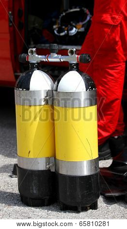 Diving Cylinders Used By Fire Department Divers Group
