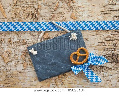 Rustic Background With White And Blue Ribbon