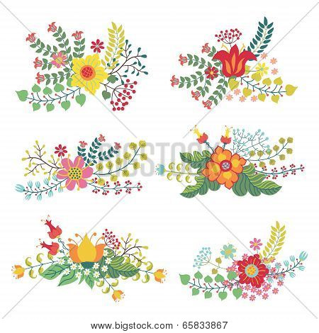 Vector Set With Vintage Flowers Composition
