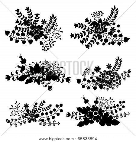 Vector Set With Vintage Flowers Composition.silhouettes
