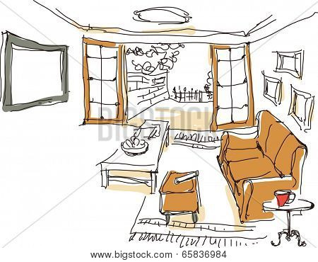 The view of table in the living room 