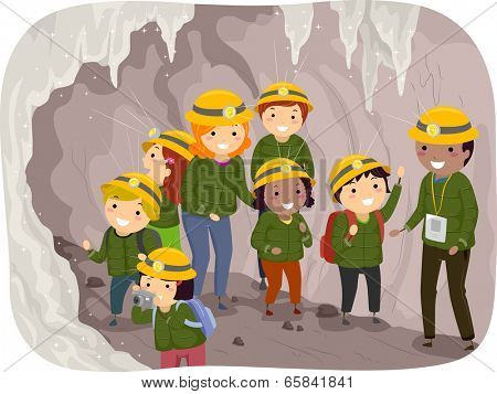 Illustration of Preschool Kids on a Cave Tour