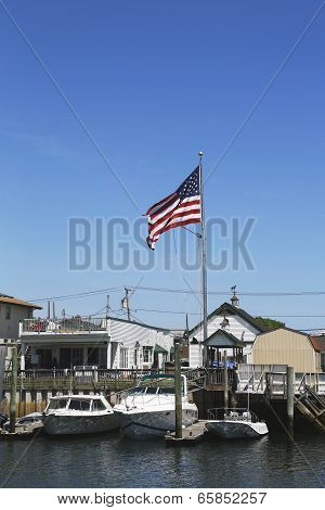 American flag flying in Freeport, Long Island