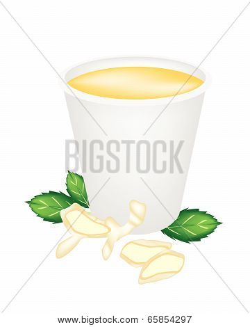 Ginger Tea With Honey In Disposable Cups