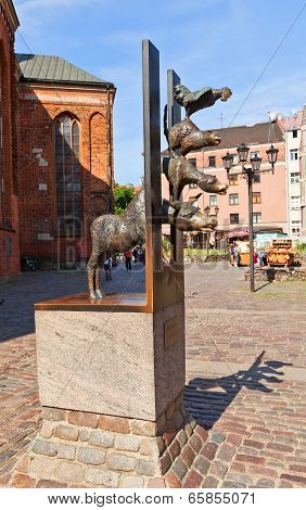 Town Musicians Of Bremen Sculpture In Riga, Latvia