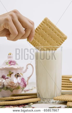 Glass Of Buttermilk And Cookies