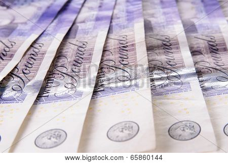 Spread Of Twenty British Pound Notes