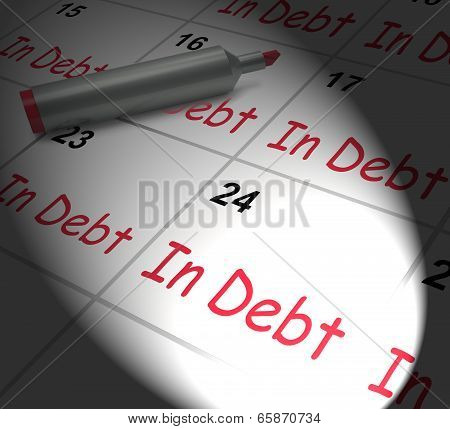 In Debt Calendar Displays Money Owing And Due