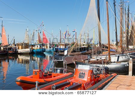 Fishing Day Decoratedl Fishing Ships In The Harbor Of Urk, The Netherlands