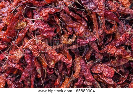 Drying Red Hot Chili Peppers At Chichicastenango Market Guatemala