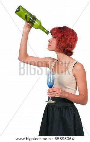 Woman With Empty Wine Bottle