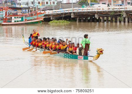 Unidentified Dragon Boat Teams In Rayong River, Thailand.