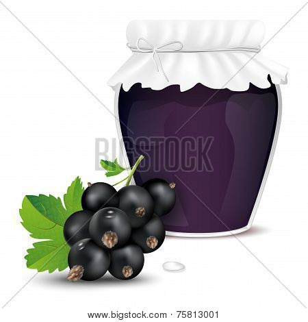 Blackcurrant Jam In A Jar And Fresh Blackcurrant