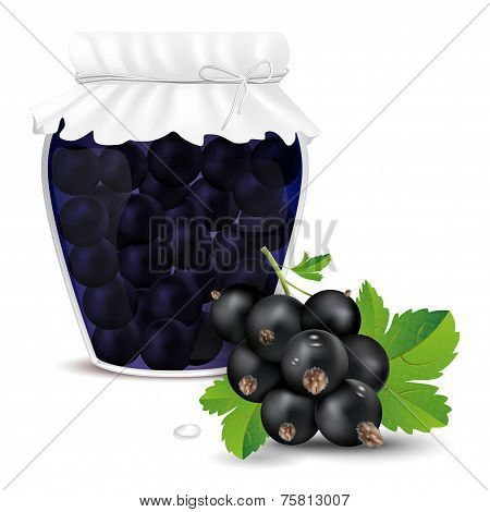 Blackcurrant Compote In A Jar And Fresh Blackcurrant