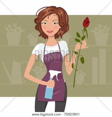 Woman Florist. Vector Illustration