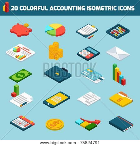 Accounting icons set isometric